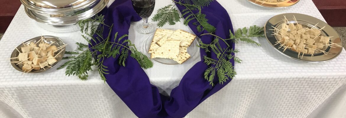 A table prepared to celebrate communion.